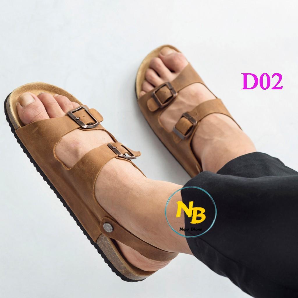 Dép Sandal da bò quai ngang Unisex (Đế trấu) - D02 Bioline