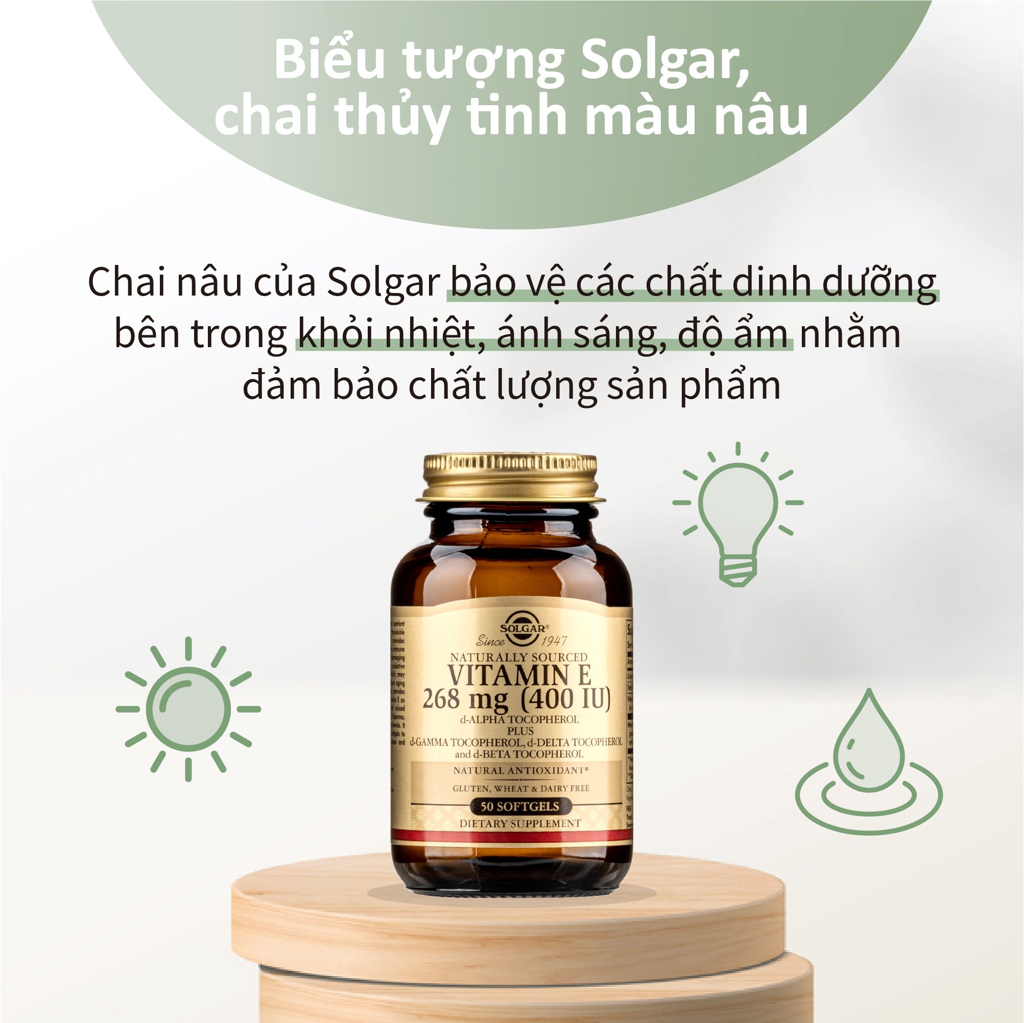 Viên Uống Solgar Vitamin E 400 IU - Bổ Sung Vtamin E, Hỗ Trợ Làm Đẹp Da, Ngăn Ngừa Lão Hóa [ 50 Viên]