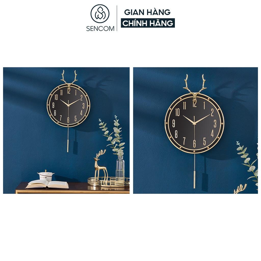 Đồng hồ treo tường nghệ thuật lắc hươu đen SENCOM phong cách Bắc Âu decor trang trí nhà cửa