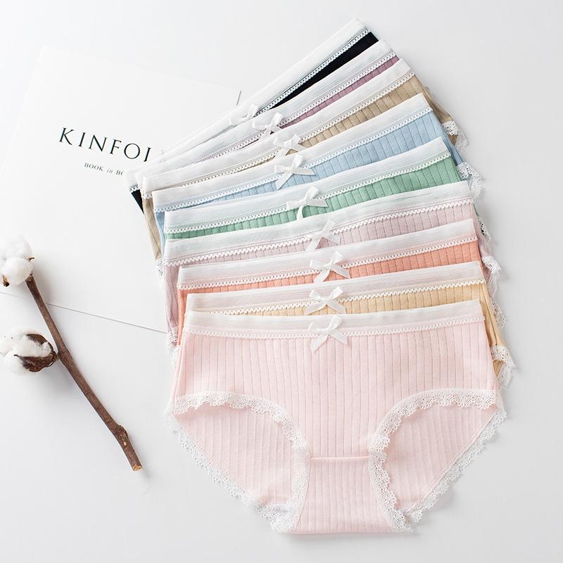 Combo 5 quần lót nữ cotton gân tăm viền ren trắng dễ thương - Tada