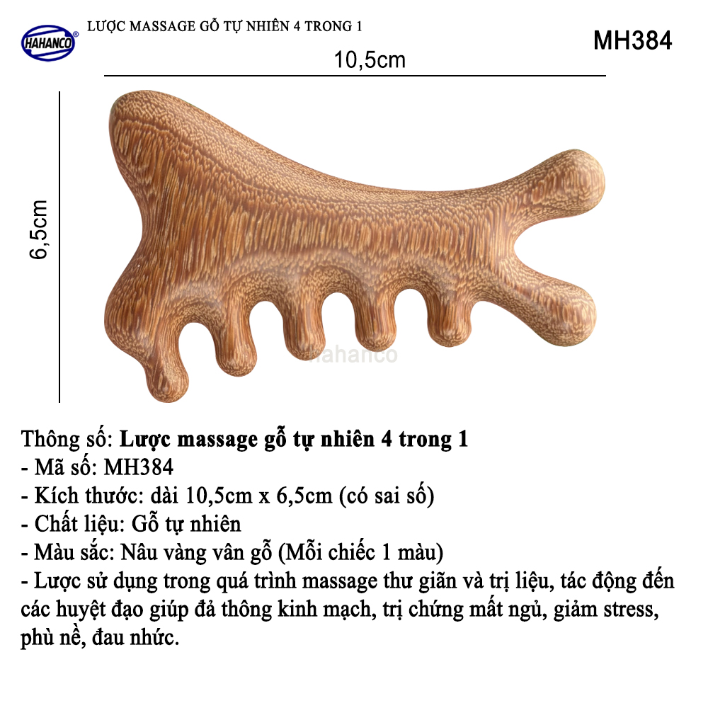 Lược Massage Dụng Cụ Làm Đẹp Chuyên Nghiệp Gỗ Tự Nhiên 4 Trong 1 - HAHANCO - MH384