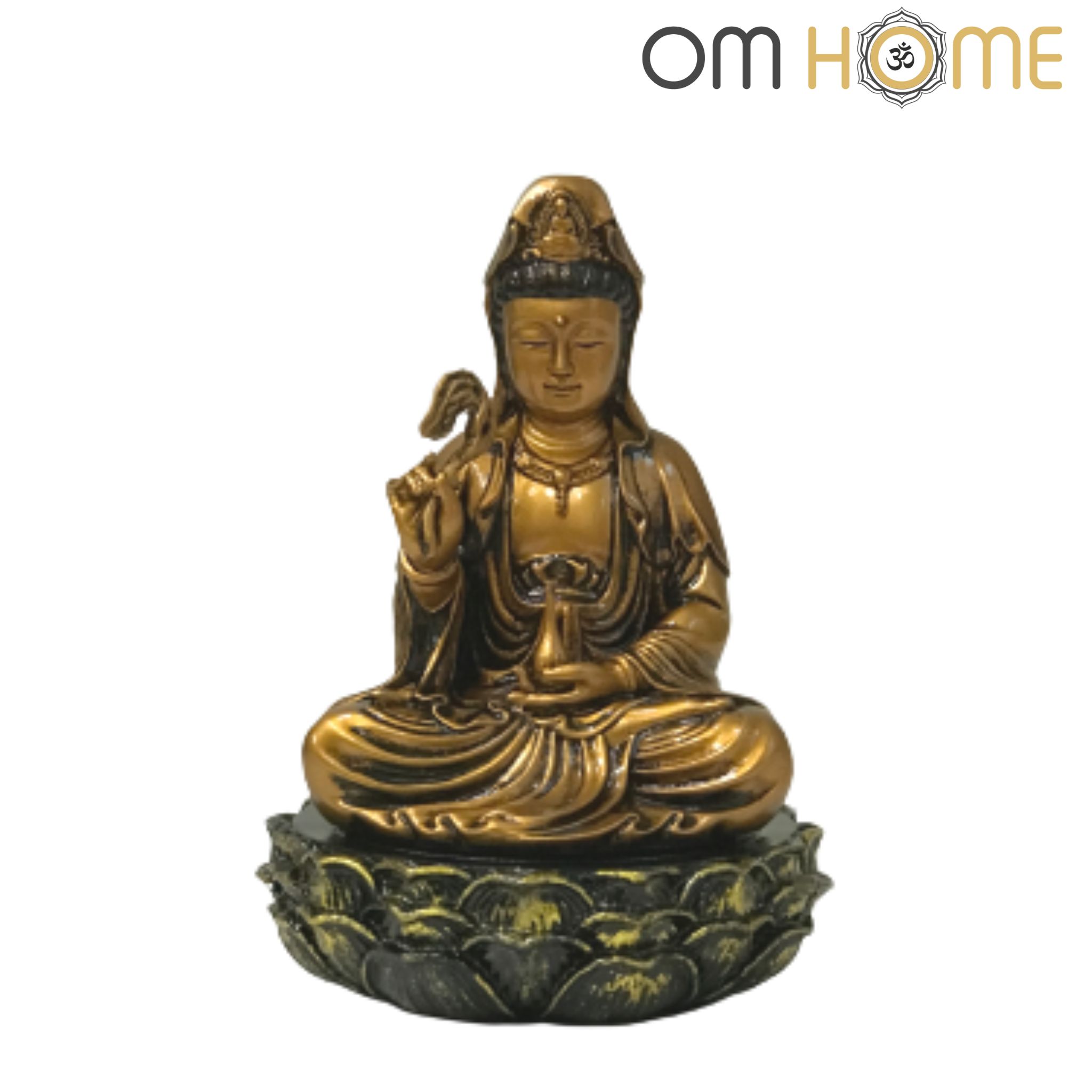 Tượng Quan Thế Âm Bồ Tát Nhí Kèm Đế Sen Om Home