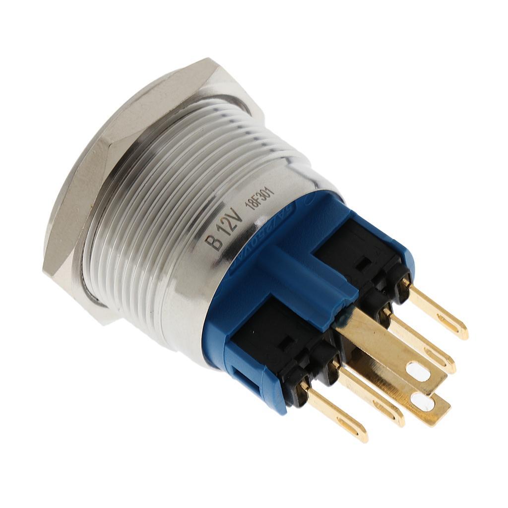 22mm Button Momentary Stainless Steel Metal LED Push Button Switch Blue 12V