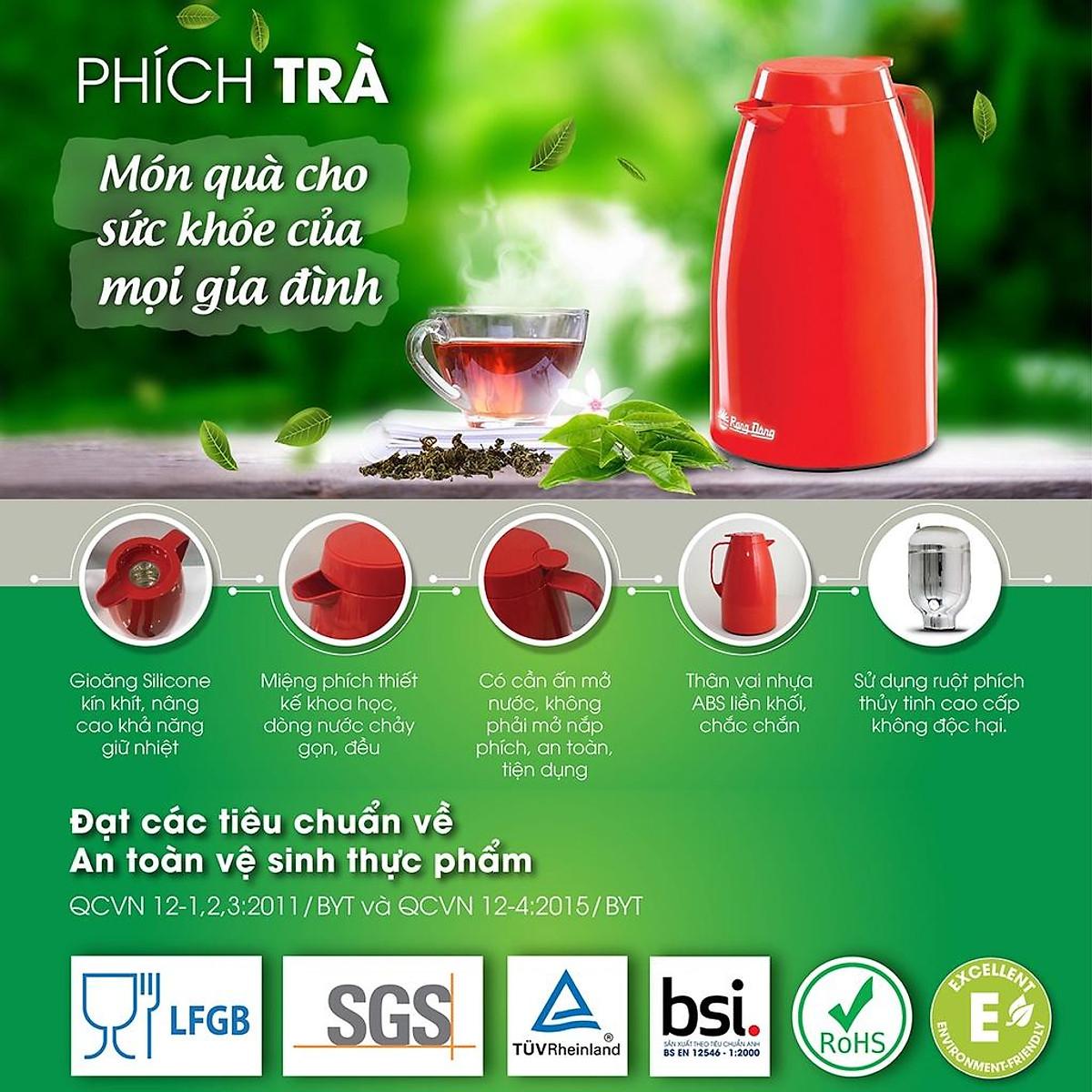 Phích pha trà 6 lớp giữ nhiệt lên tới 12h RD 1542 N2.E - chính hãng Rạng Đông - dung tích 1.5 lít - Vàng