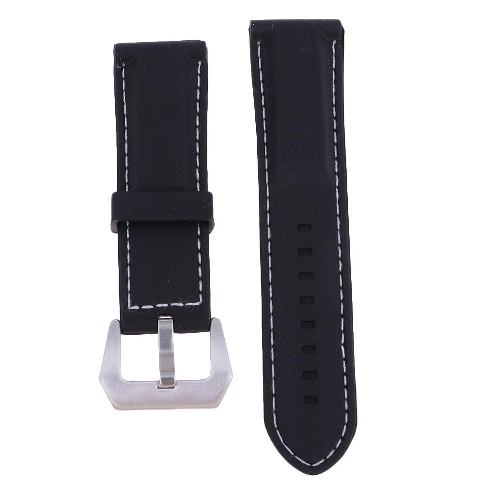 Men's Soft Silicone Rubber Watch Bands Repalcement White Stitch Quick Release Strap 22mm 24mm or 26mm Width Black Band