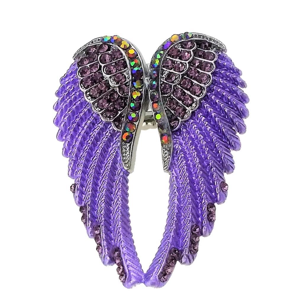 Punk Rock Angel Wing Ring Crystal Rhinestone Stretch Ring Biker Purple