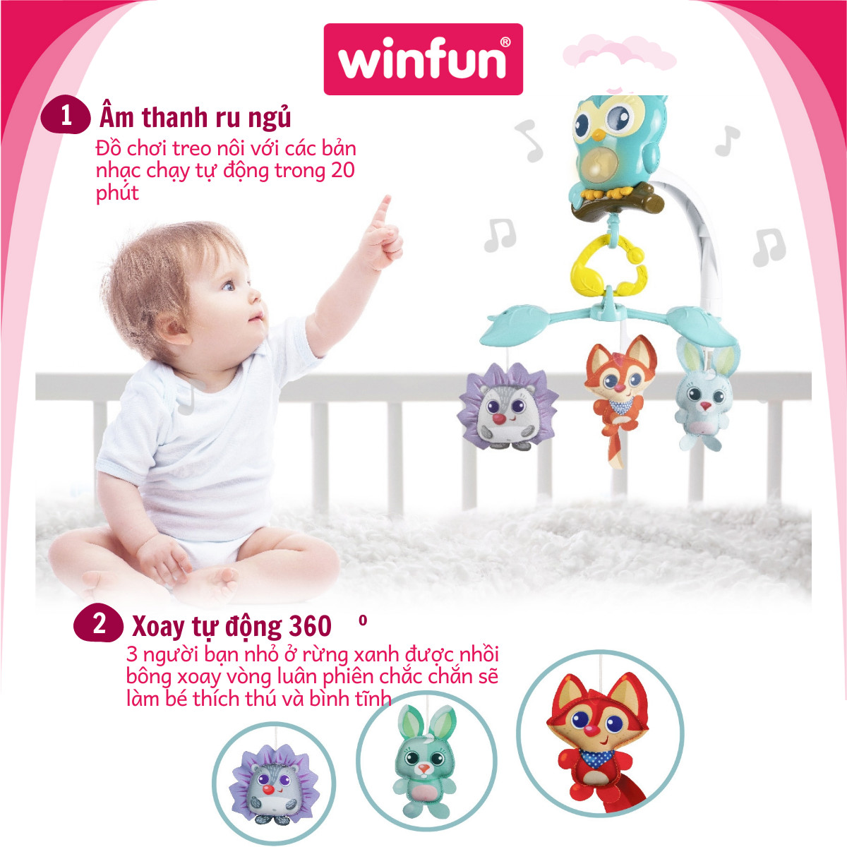 Đồ chơi treo nôi 3 trong 1 hình cú mèo Winfun 720010-NL