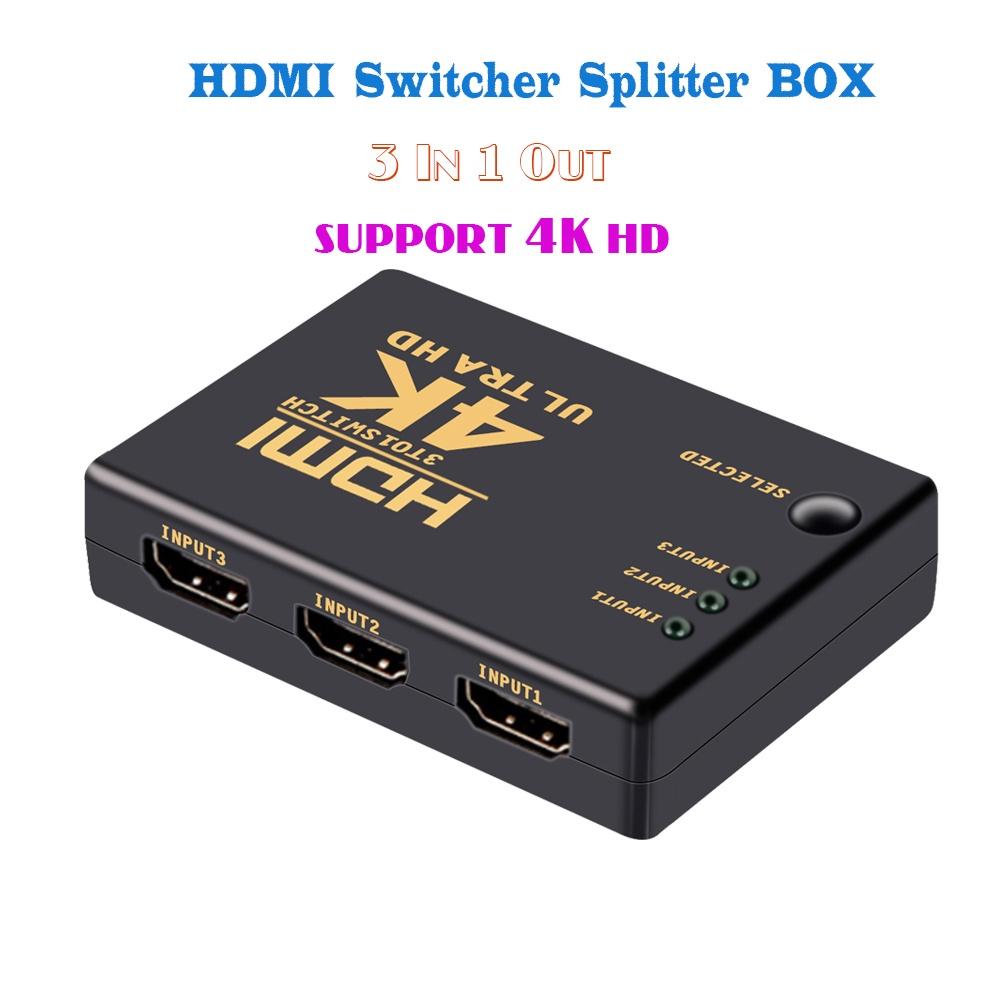 Bộ gộp HDMI 3 vào 1 ra Hỗ trợ 4K, 2K, HD 1080, HD 720 - Kèm điều khiển từ xa