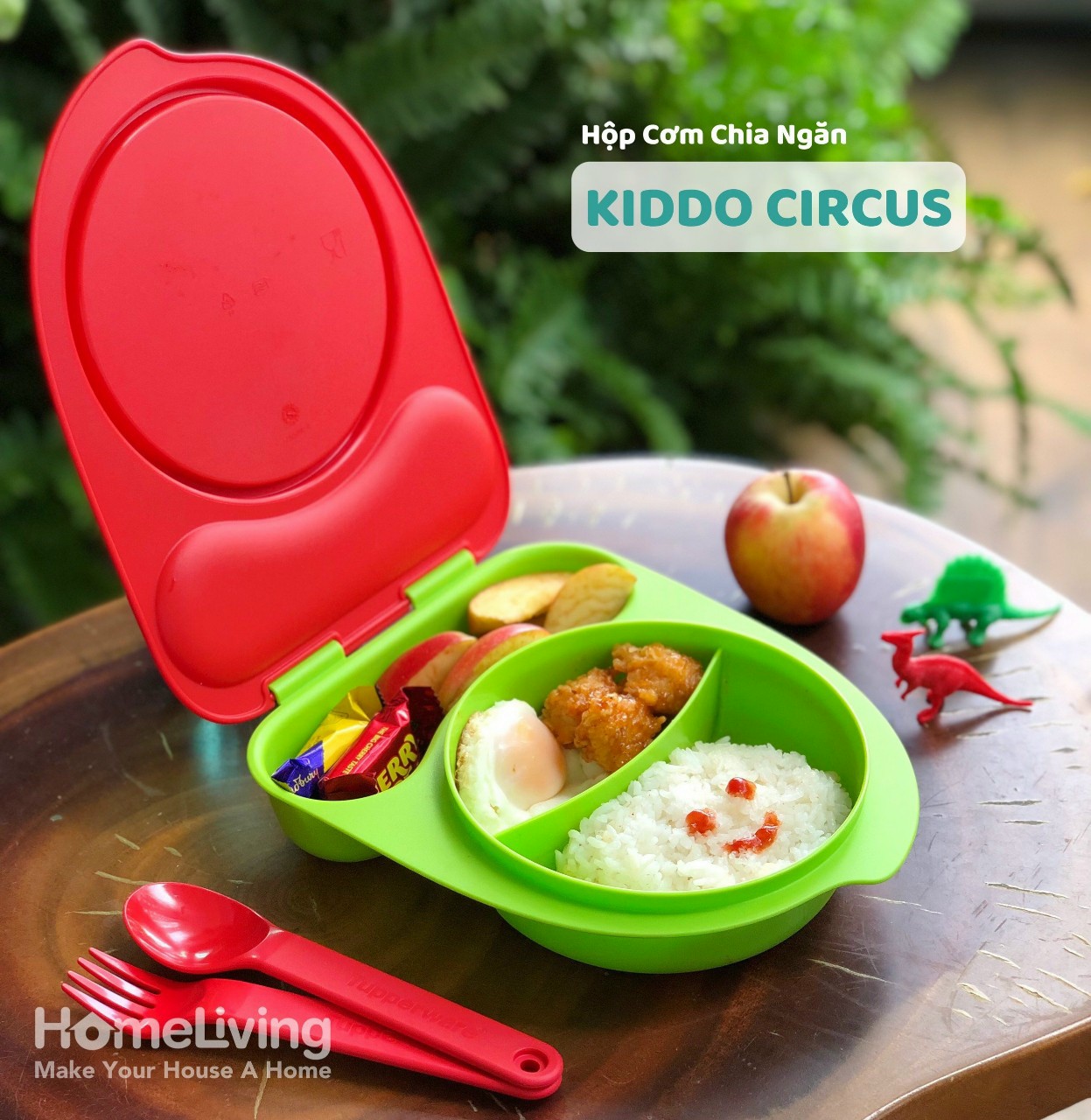 Bộ Hộp Cơm Tupperware Kiddo Circus Kèm Muỗng Nĩa