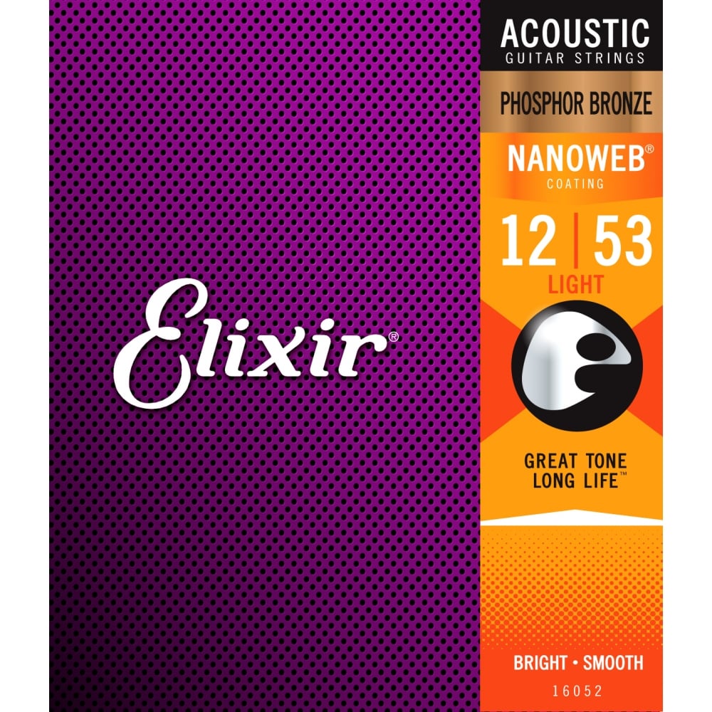 Elixir 16052 - Dây Đàn Acoustic Guitar Cỡ 12 (.012-.053) Phosphor Bronze Strings Light - Hãng phân phối chính thức (Bộ Dây Ghi-ta phủ lớp Nanoweb cao cấp - Kèm Móng Gảy DreamMaker