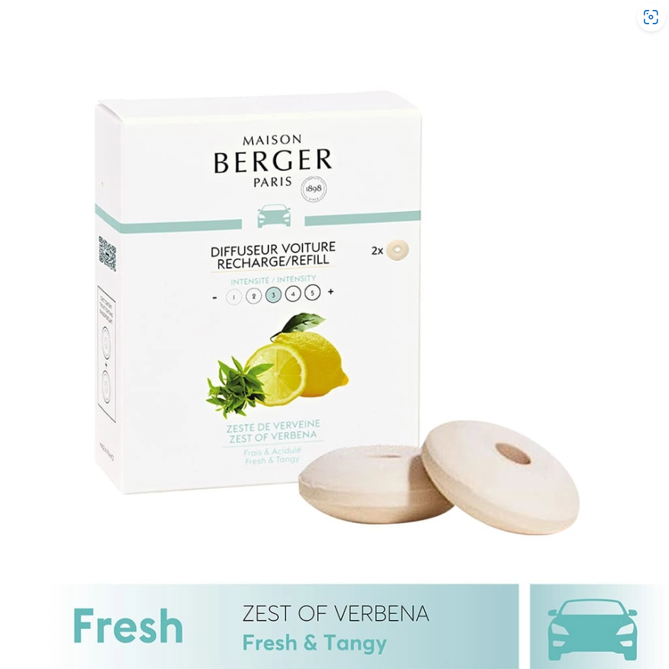 Maison Berger - Bộ tinh dầu xe hơi hương Zest of Verbena - 2 cái