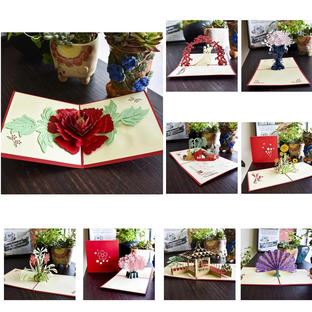 3D Up Greeting Cards Crafts Christmas Birthday Gift Cards Sakura