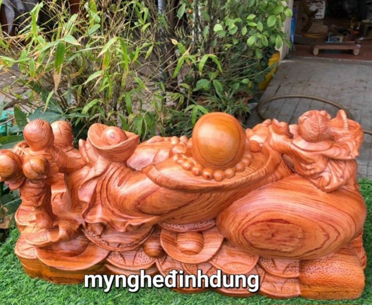 TƯỢNG PHẬT DI LẶC NGŨ PHÚC GỖ HƯƠNG ĐÁ KT 60×30×30CM