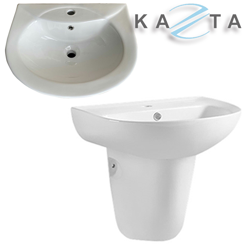 Combo thiết bị nhà tắm cao cấp KAZTA KZ-CBT04 14 món: Bồn cầu 1 khối xả xoáy nắp êm-Lavabo treo tường-Sen tắm nóng lạnh kèm bộ phụ kiện nhà tắm sang trọng như hình