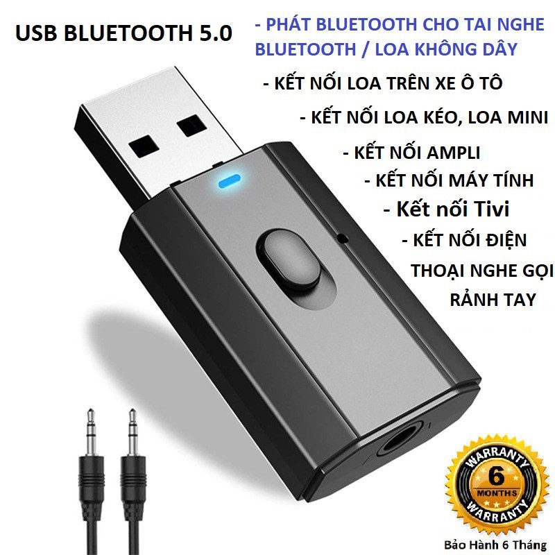 Hình ảnh Thiết bị thu phát âm thanh Usb bluetooth 5.0 âm thanh đa chức năng jack cắm 3.5mm  KitAcoom cho loa, ô tô tai nghe bluetooth, biến loa thường thành loa Bluetooth, Hàng Chính Hãng