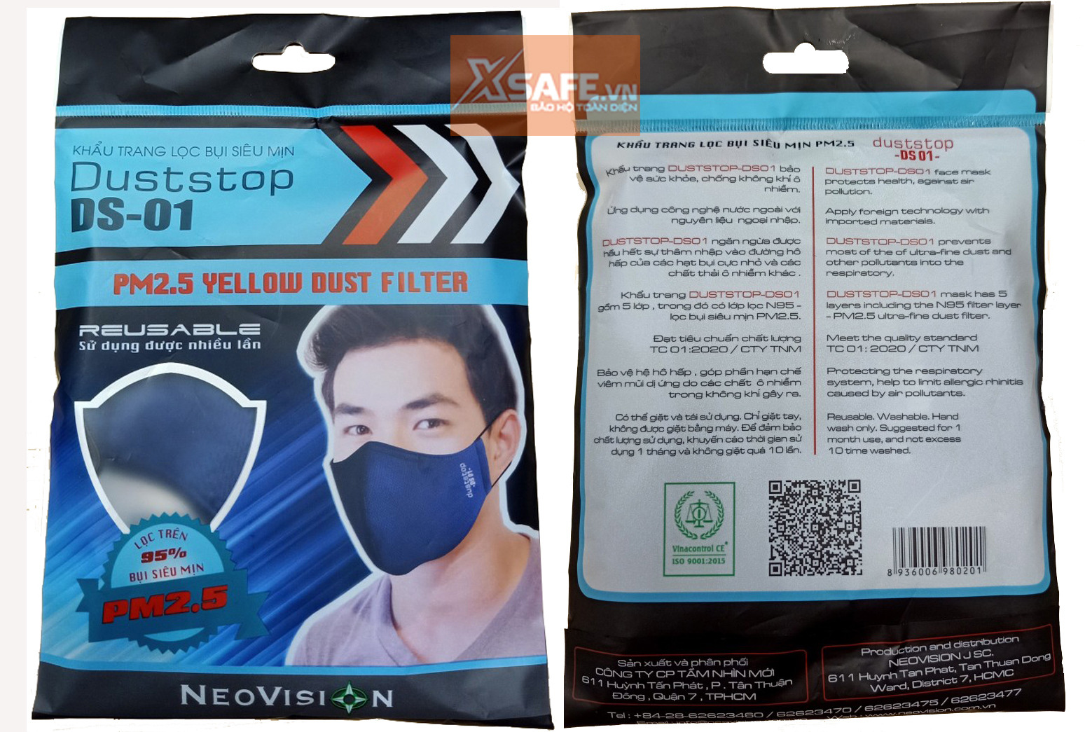 Khẩu trang kháng khuẩn Neomask Duststop DS01 màng lọc 6 lớp kháng khuẩn chống bụi mịn (giặt được) Tiêu chuẩn Nelson Hoa Kỳ