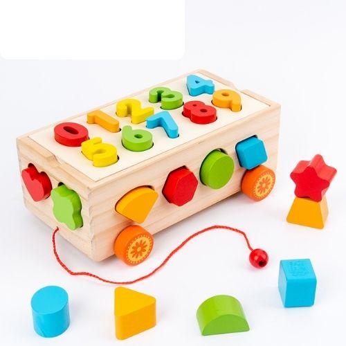 Đồ chơi gỗ thông minh xe kéo thả số cho bé trai bé gái an toàn sáng tạo giải trí đồ chơi giáo dục