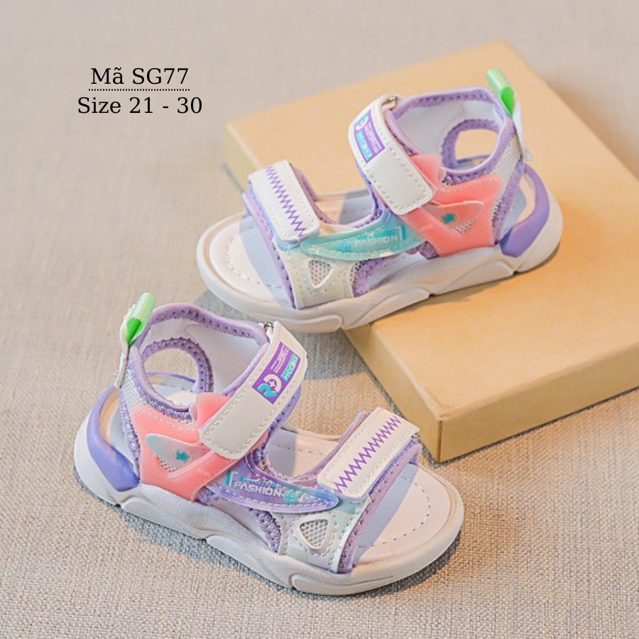 Sandal bé gái 1 - 5 tuổi êm nhẹ chống trơn quai hậu hở mũi phối màu tím trắng thời trang đi học đi chơi SG77