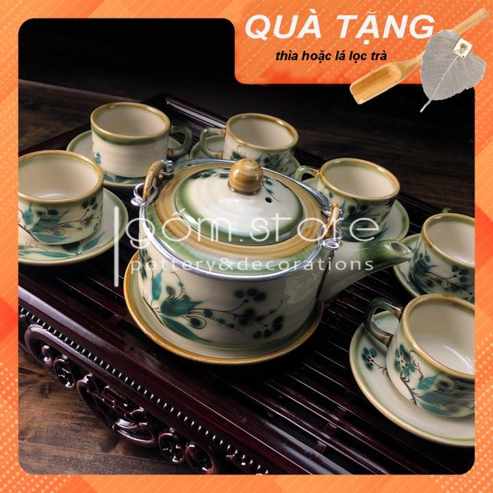 Ấm trà dáng trúc vẽ tay chén lớn