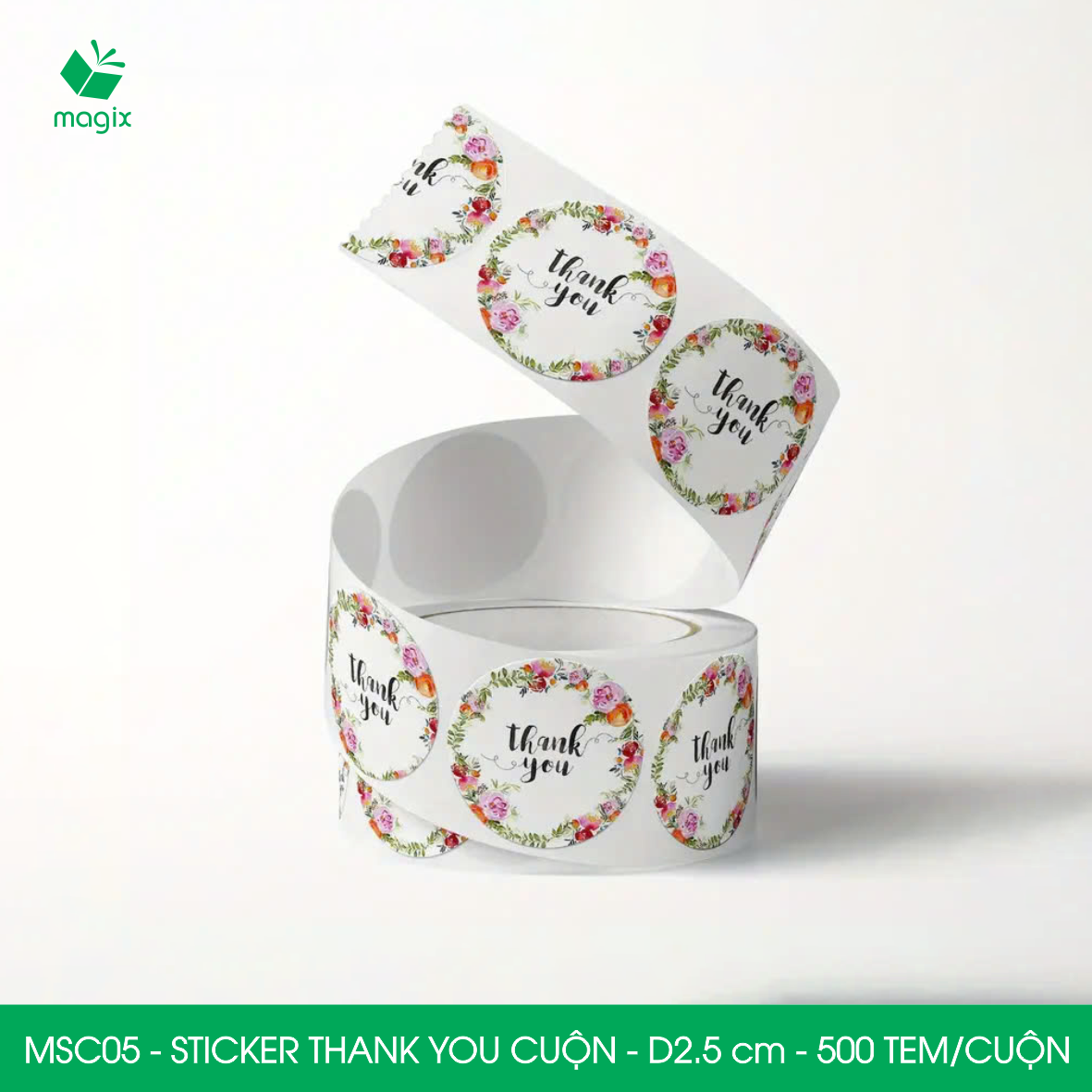MSC05 - D2.5 cm - Cuộn 500 sticker thank you tròn, nhãn dán thank you, tem dán cảm ơn