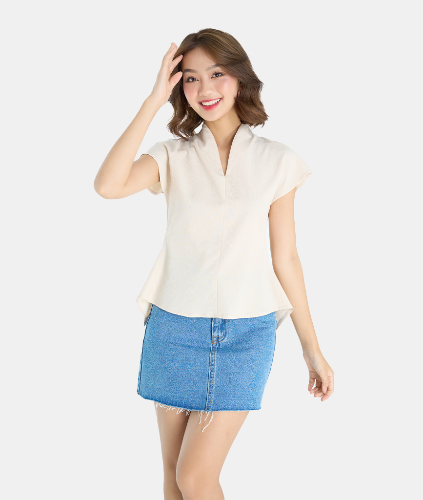 Áo Kiểu Nữ Thời Trang HNOSS Cổ Đứng Buộc Nơ Sau Lưng HNAKI066