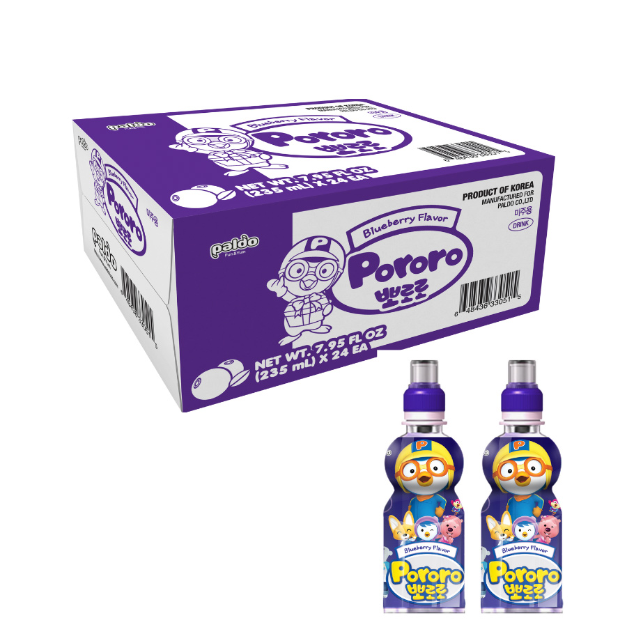 Thùng 24 Chai Nước Uống Pororo Hương Vị Việt Quất 235ml