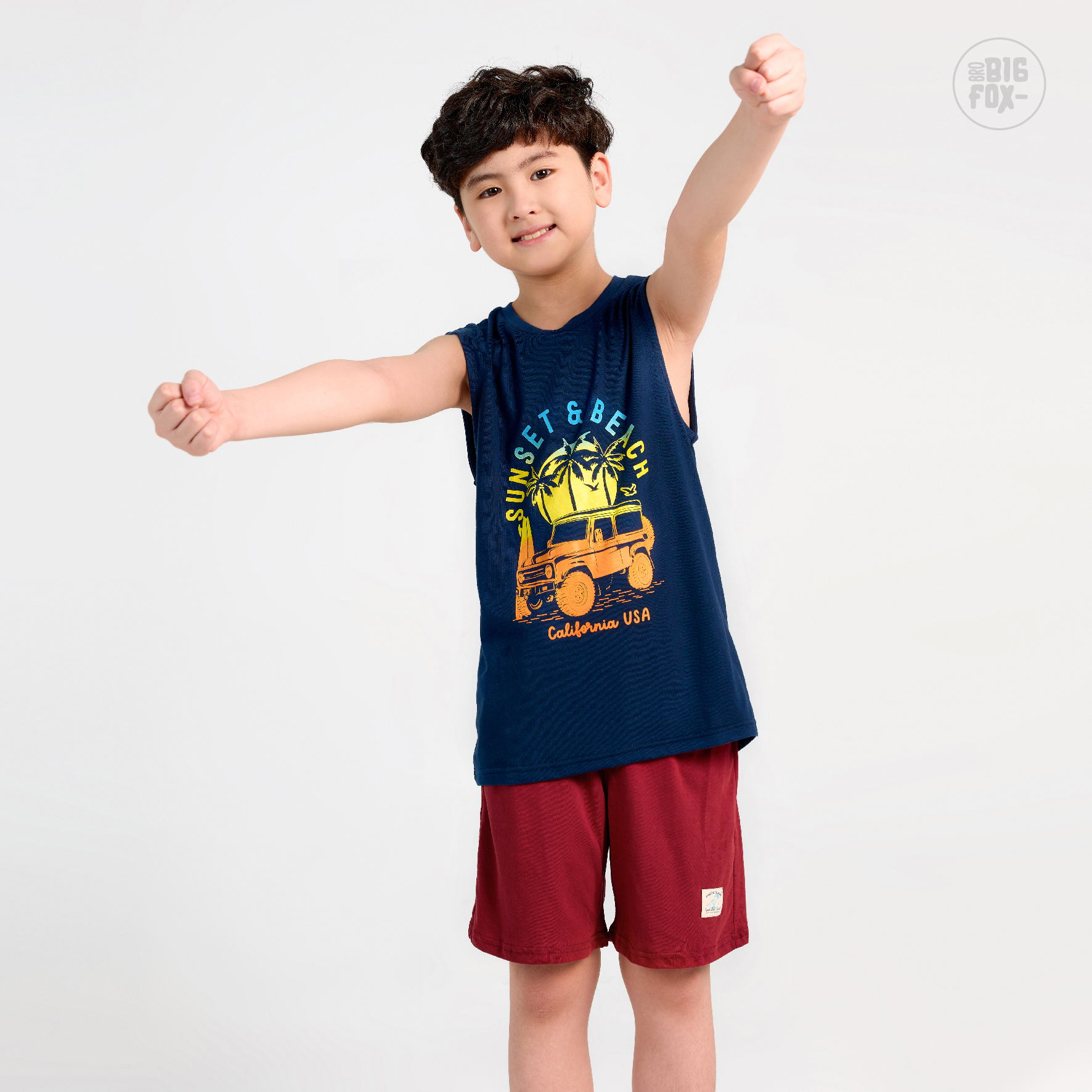 Bộ Ba Lỗ Bé Trai Bigfox, Bộ Quần Áo Trẻ Em Mùa Hè Chất Cotton Mát In Hình Ô Tô Sunset