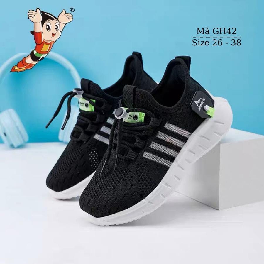 Giày thể thao đen bé trai siêu nhẹ sneaker năng động cá tính cho trẻ em từ 3 - 12 tuổi GH42