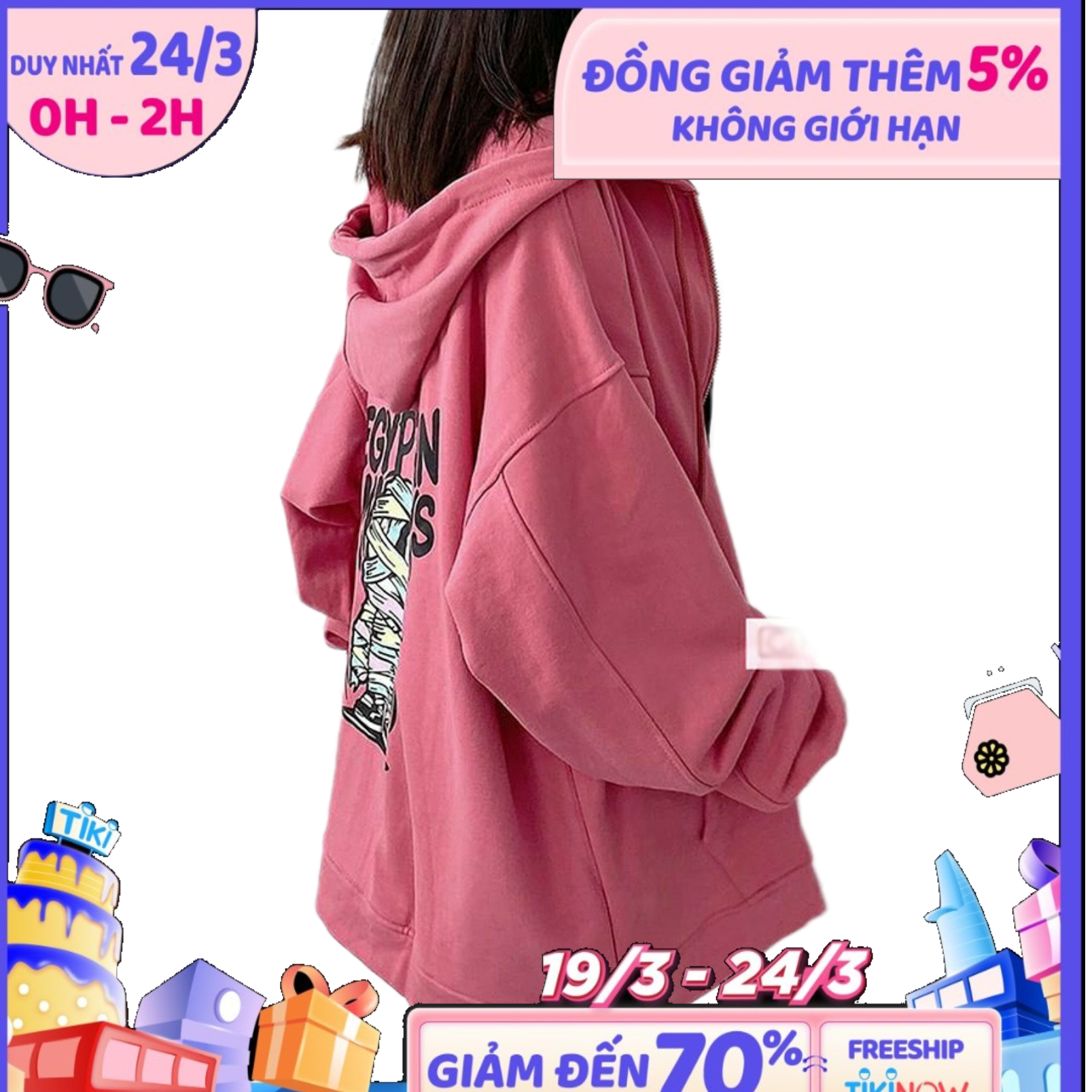 Aó nỉ hoodie full zip ( dây kéo) EGYPTIAN mặc cả thu đông và chống nắng 