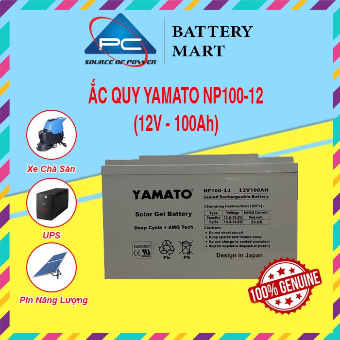 Ắc Quy Xe Máy Điện YAMATO N100-12 12V-100Ah, acquy dùng cho Xe Điện Golf, Năng Lượng Mặt Trời, Inverter