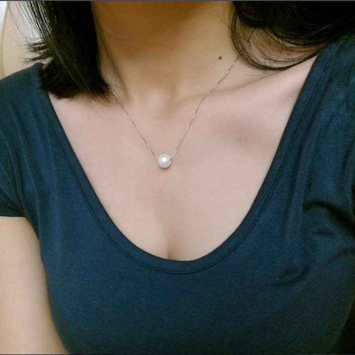 Vòng cổ ngọc trai bạc xinh xắn hạt 9mm