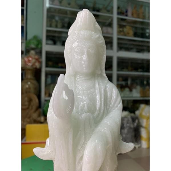 Tượng Phật Quan Âm Đá Cẩm Thạch Trắng - cao 30cm