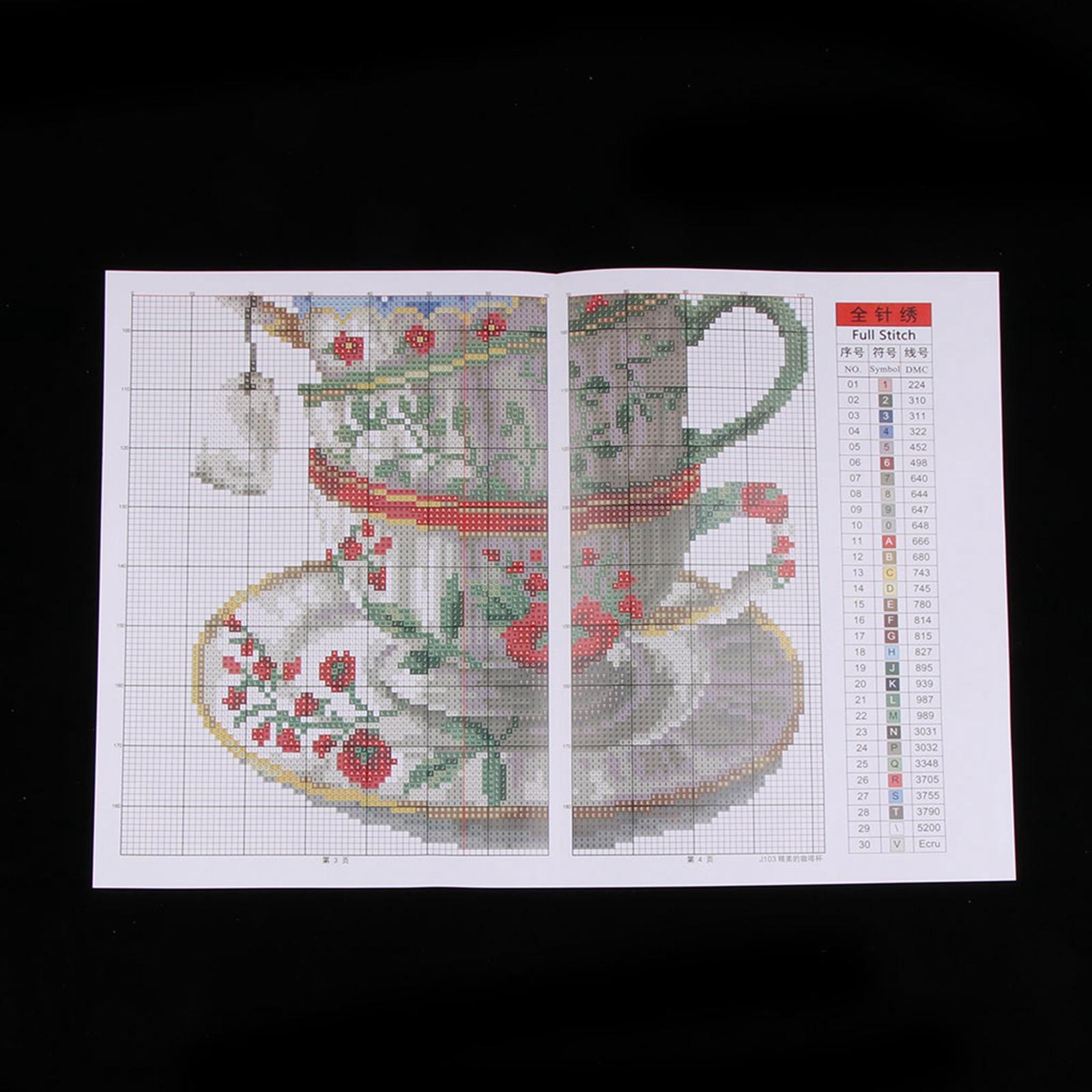 Coffee Cup Cross Stitch Kit Needlework Stamped for Beginners 28 × 42cm 14CT
