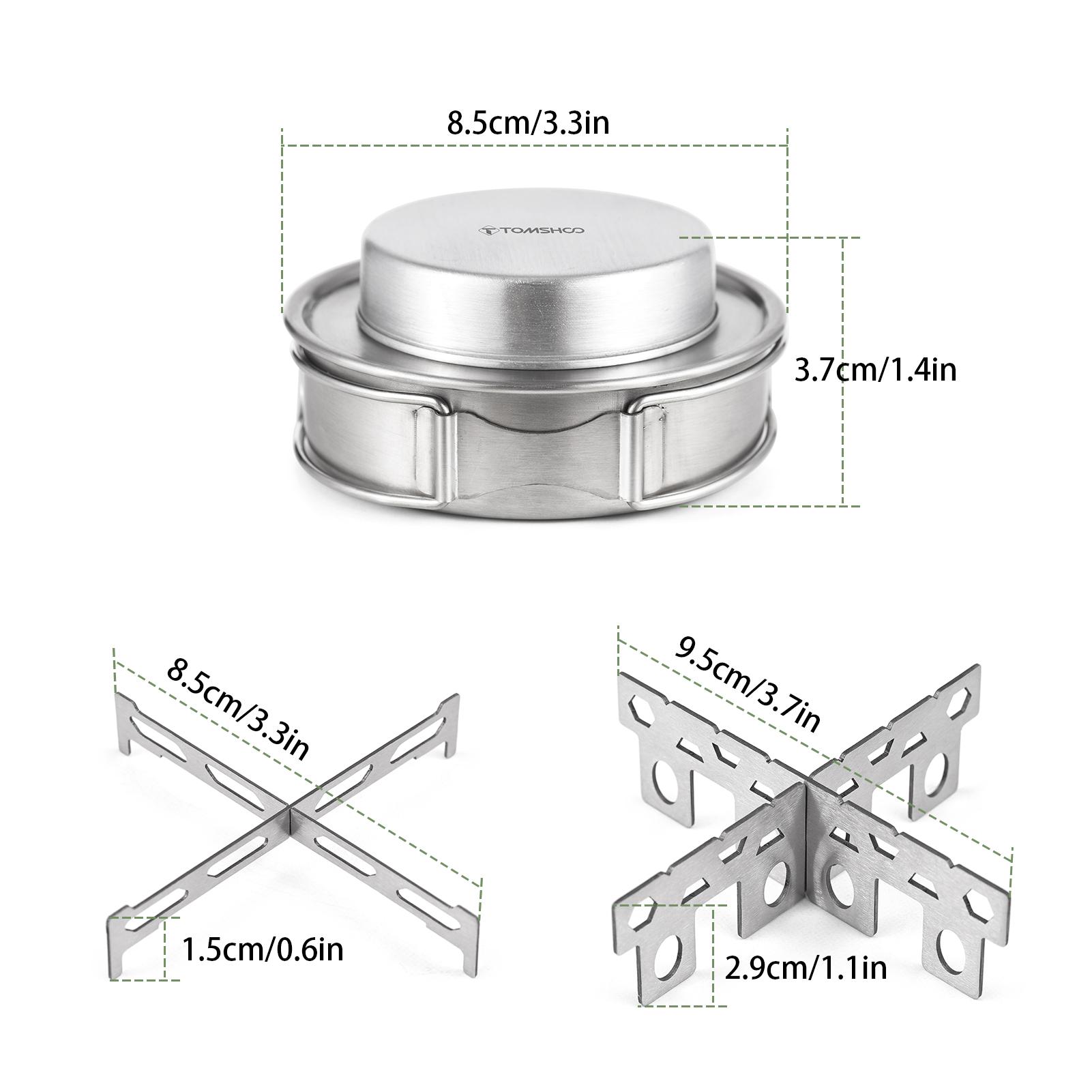 TOMSHOO Camping Alcohol Stove with Cross Stand and Lid Portable Outdoor Stainless Steel Alcohol Stove with Foldable Handles for Camping Hiking Backpacking Picnic Survival