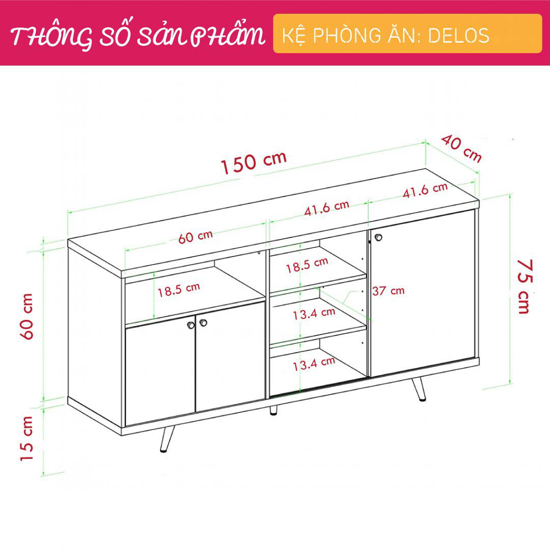 Tủ phòng ăn gỗ hiện đại SMLIFE Delos  | Gỗ MDF dày 17mm chống ẩm | D150xR40xC75cm