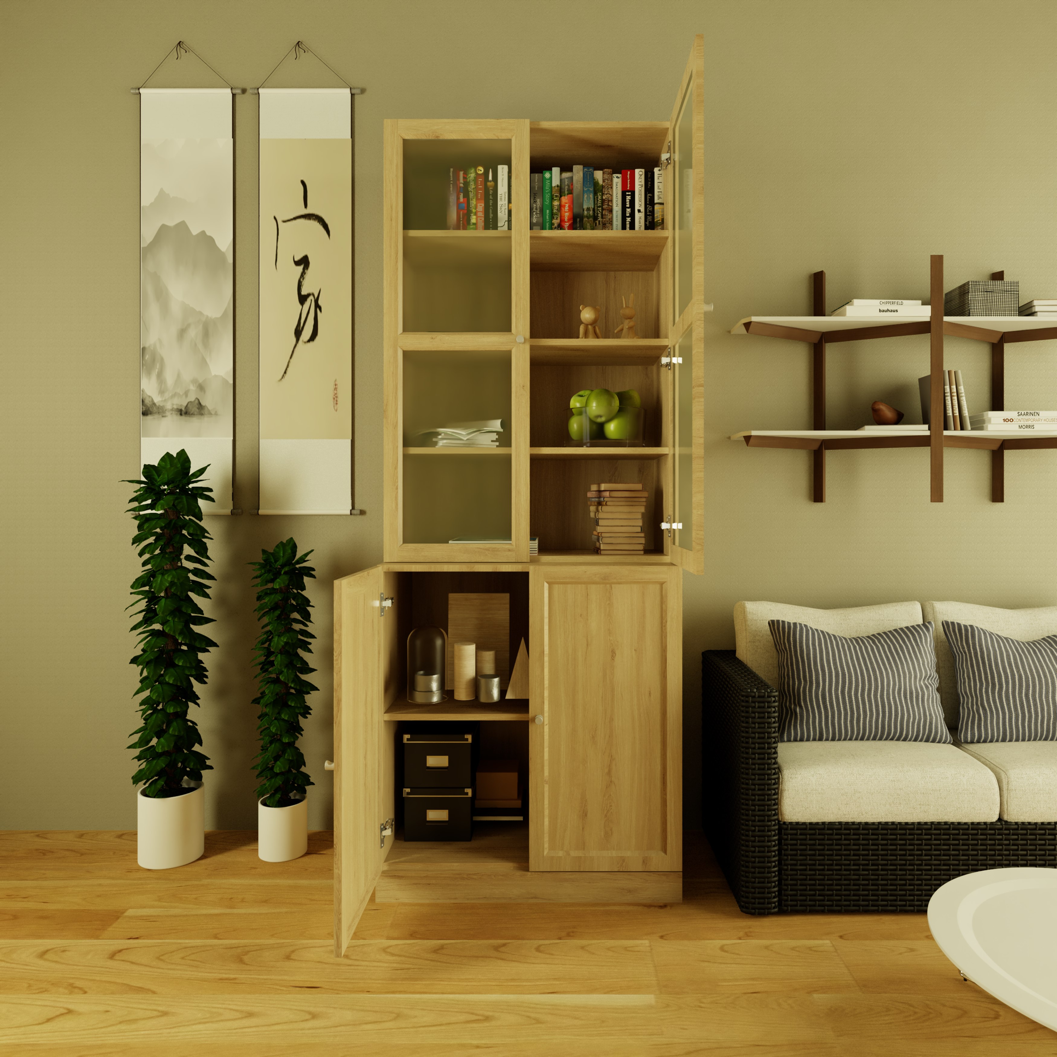 [Happy Home Furniture] SCANDINA, Kệ sách cửa kính - 4 cánh mở, 81cm x 47cm x 212cm ( DxRxC), KSA_048