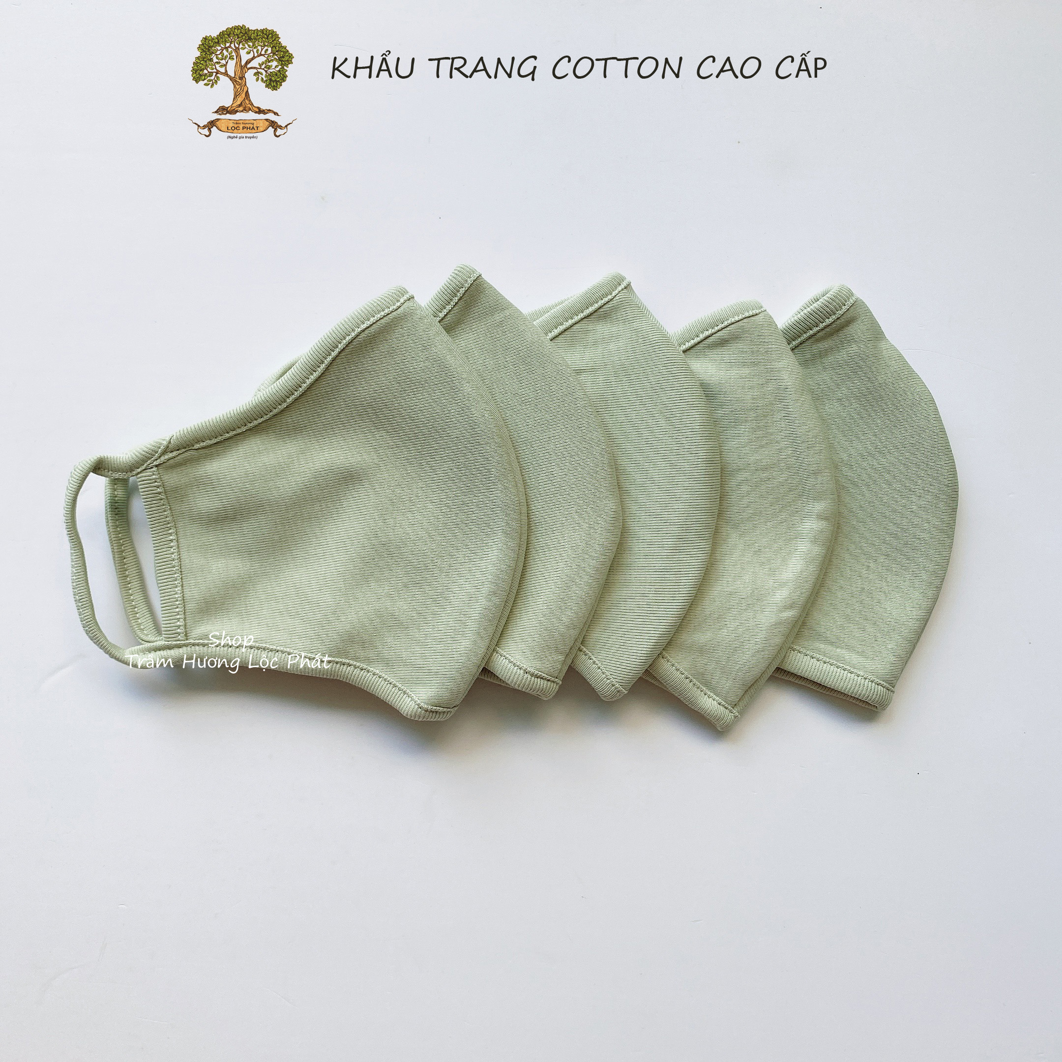 Khẩu Trang Vải Nam Nữ Khẩu Trang Màu Đen Cotton Nhật Cao Cấp Chống Nắng Combo 5 Cái - Xanh Bơ