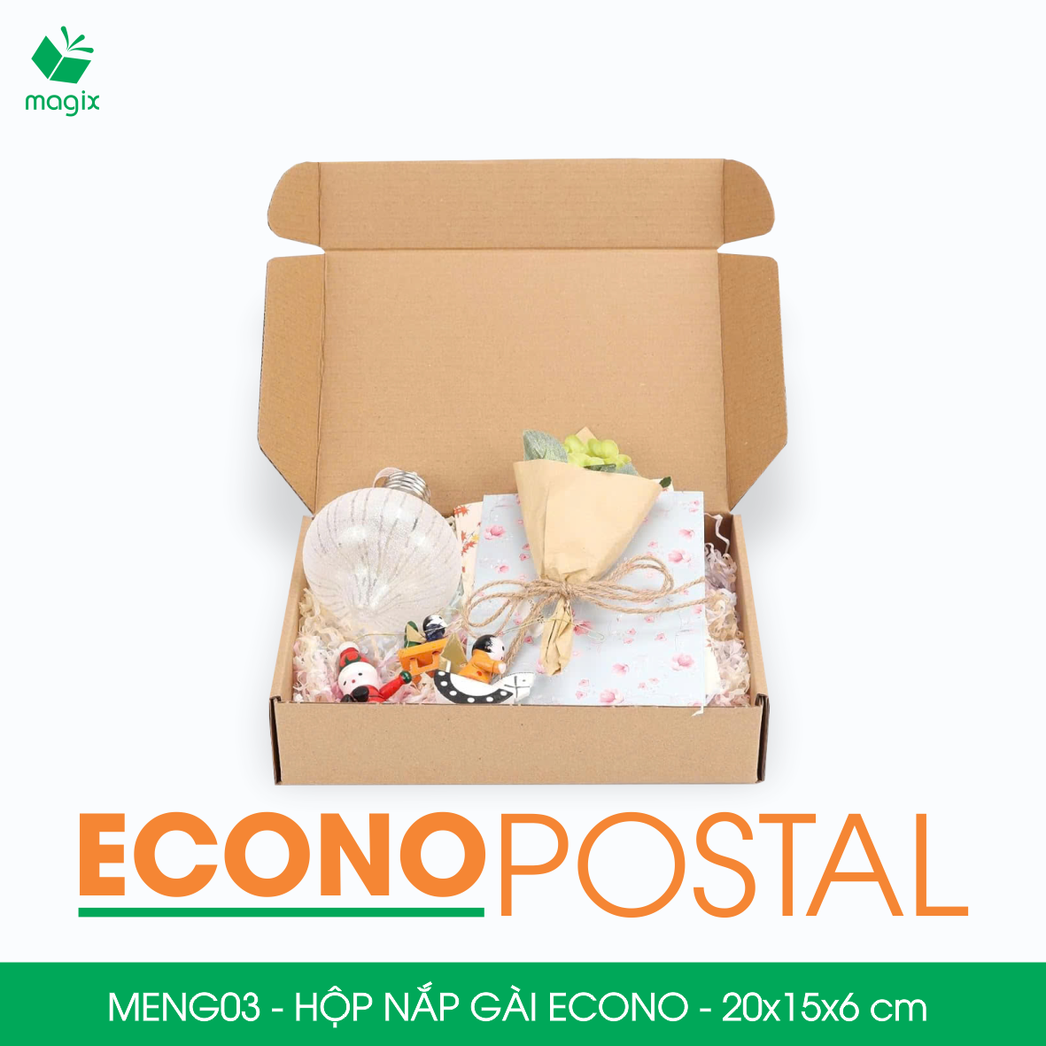 MENG03 - 20x15x6 cm - 60 Hộp carton nắp gài đóng hàng giá rẻ, hộp gói hàng, hộp quà thời trang