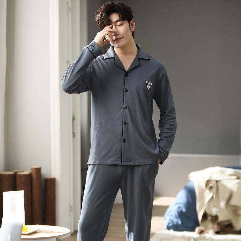 2258 - Bộ Pijama dài tay nam cao cấp tông xám trơn màu, mặc gọn dáng, nam tính, vải cotton 100% size L-3XL