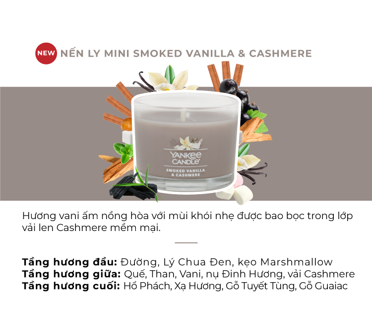 Nến ly mini Yankee Candle (37g) - Smoked Vanilla &amp; Cashmere