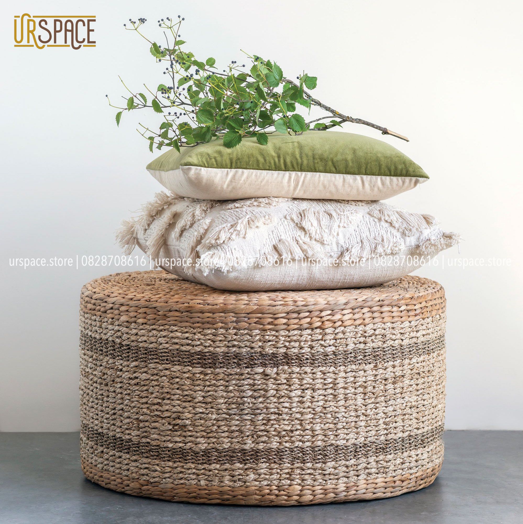 Ghế đôn bèo (lục  bình) hình trụ tròn đa năng/ Water hyacinth ottoman stool