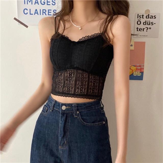 Áo Bralette Mút Mỏng Phối Ren Croptop