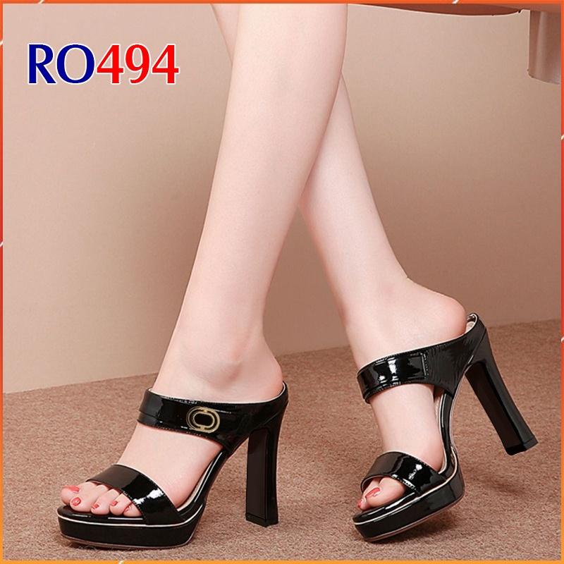 Giày cao gót nữ đẹp đế vuông 8 phân hàng hiệu rosata hai màu đen trắng ro494