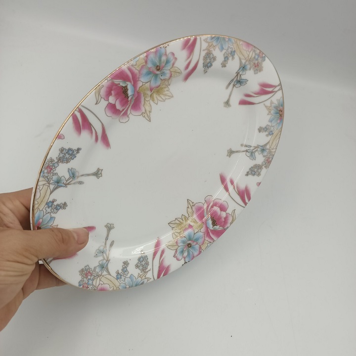 Đĩa Xoài Viền Vàng Họa Tiết Bông Lau Hồng Cao Cấp