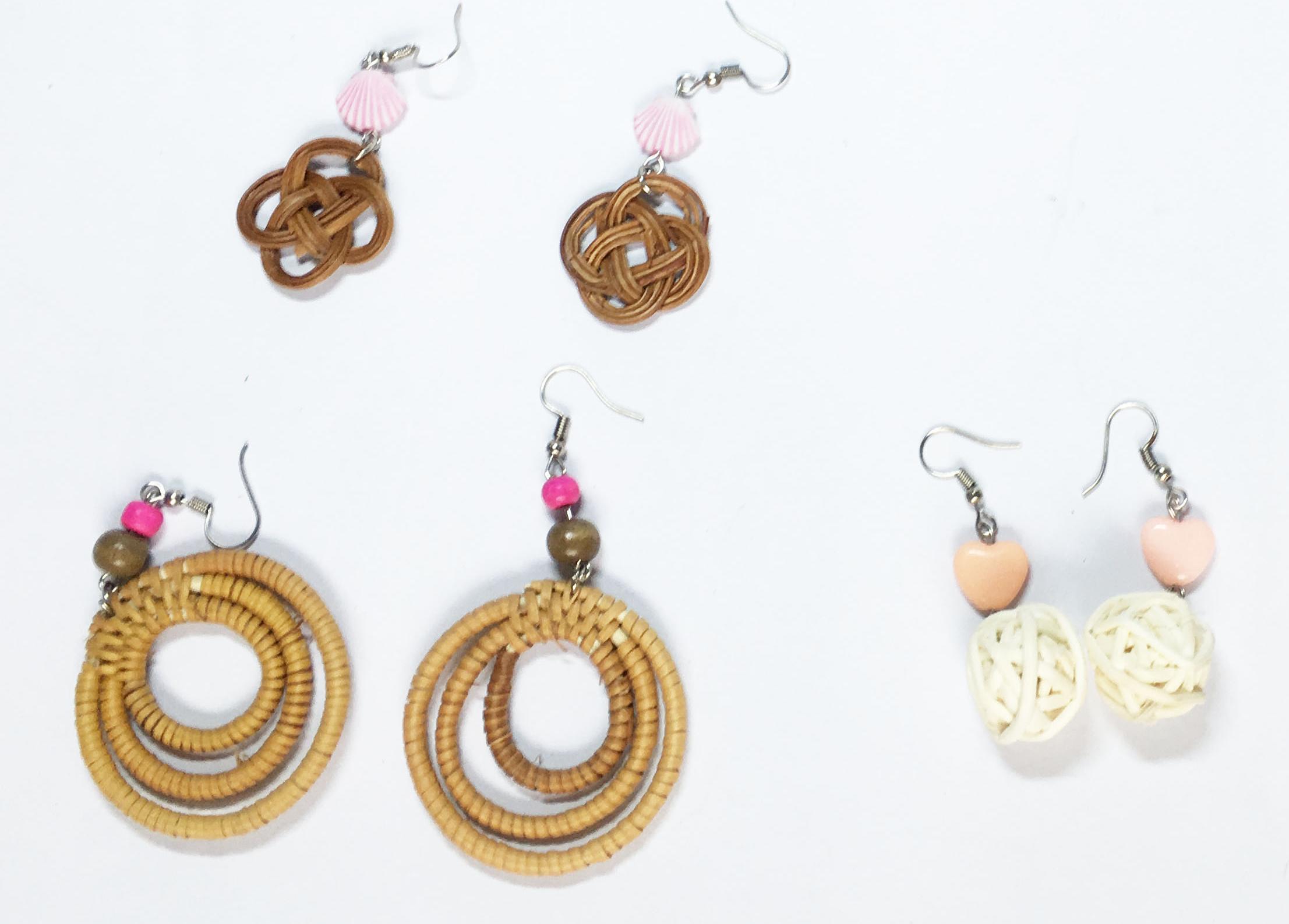 Combo 3 Bông tai mây tre đan handmade với 3 mẫu khác nhau