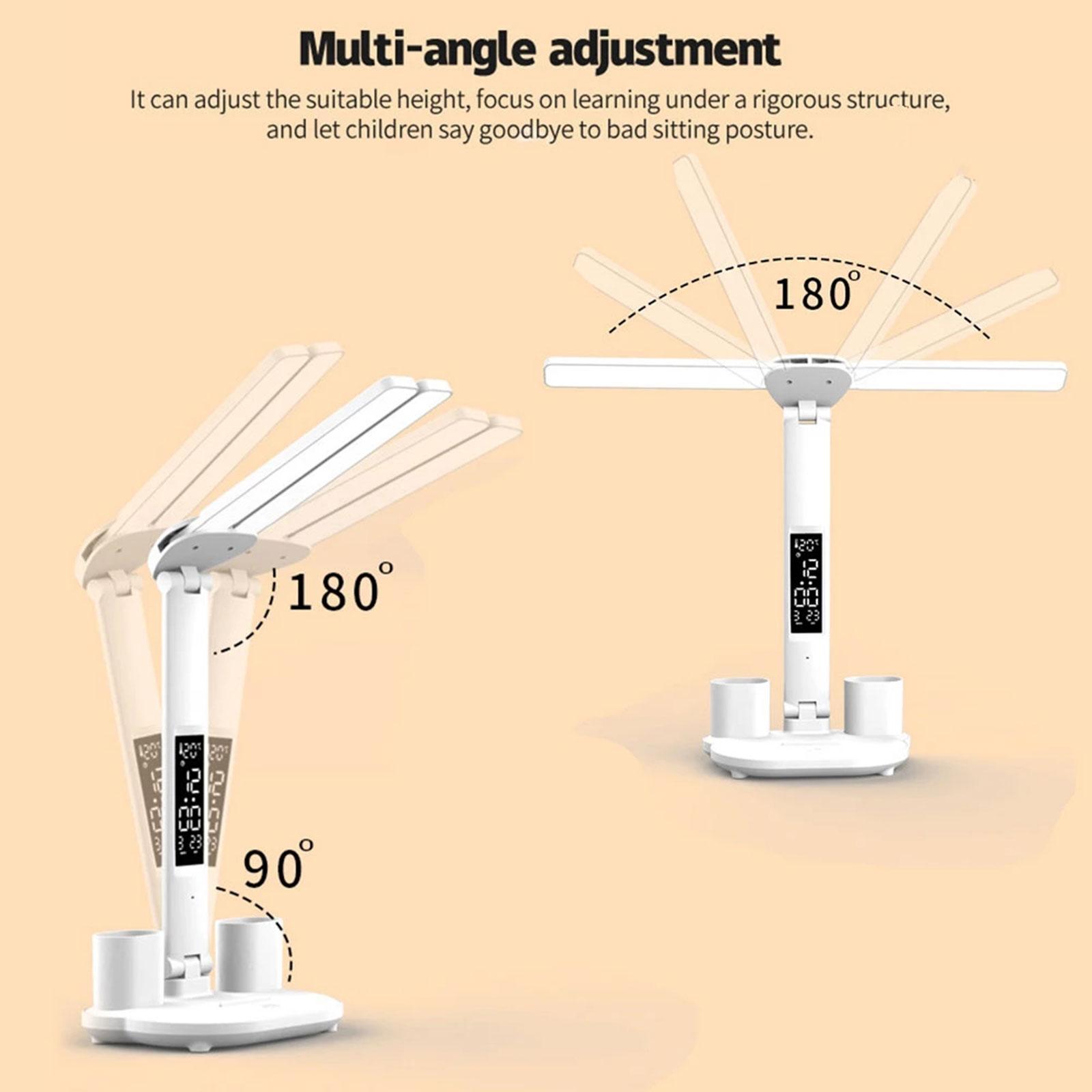 LED Desk Lamp Rechargeable with Clock Date Temperature Table Lamp Dorm