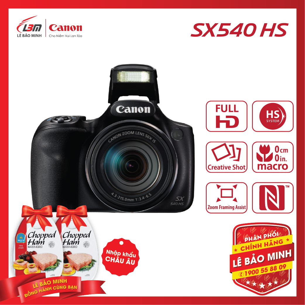 Máy ảnh Canon POWERSHOT SX540HS - Hàng Chính Hãng Lê Bảo Minh + KM 2 hộp thịt Nhập Khẩu Chopped Ham 325gram