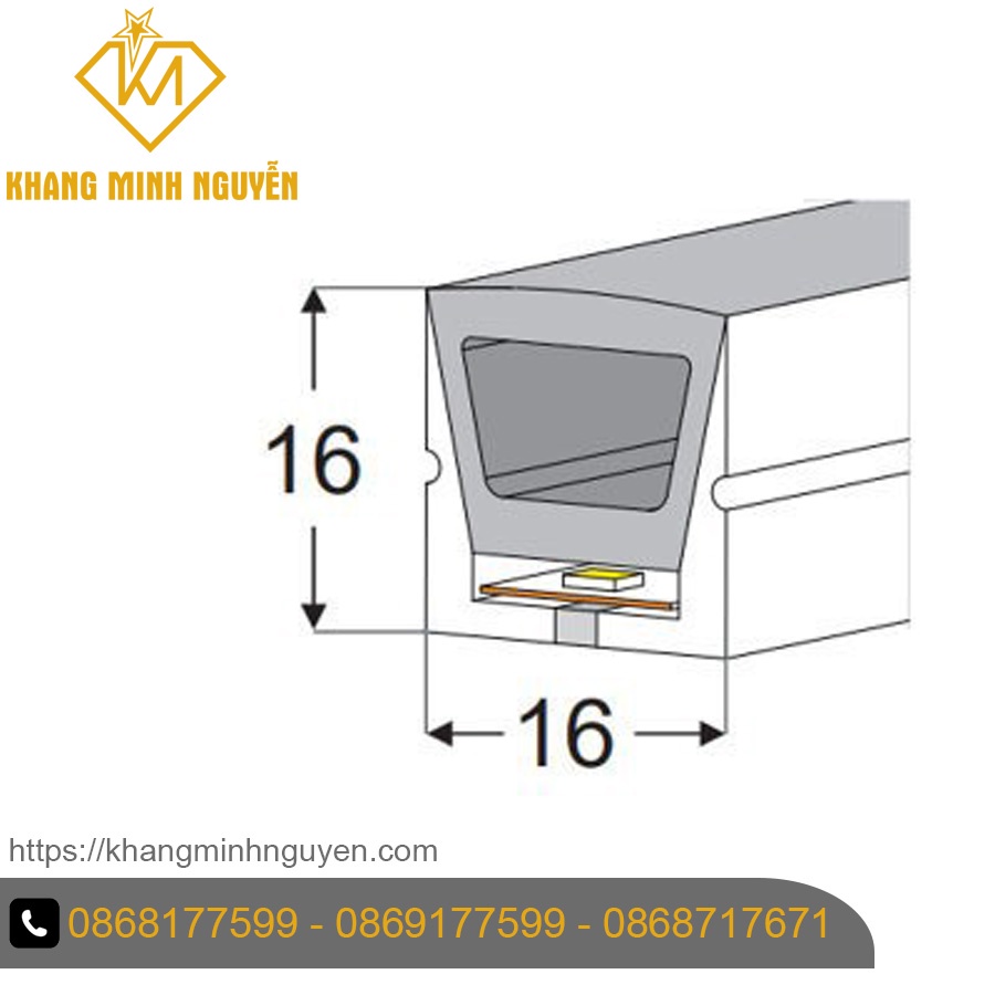 [Giá cho 1 mét] Ống Silicon 1616 định hình đèn led dây lắp nổi chuyên dụng cho thì công nội thất, trần thạch cao