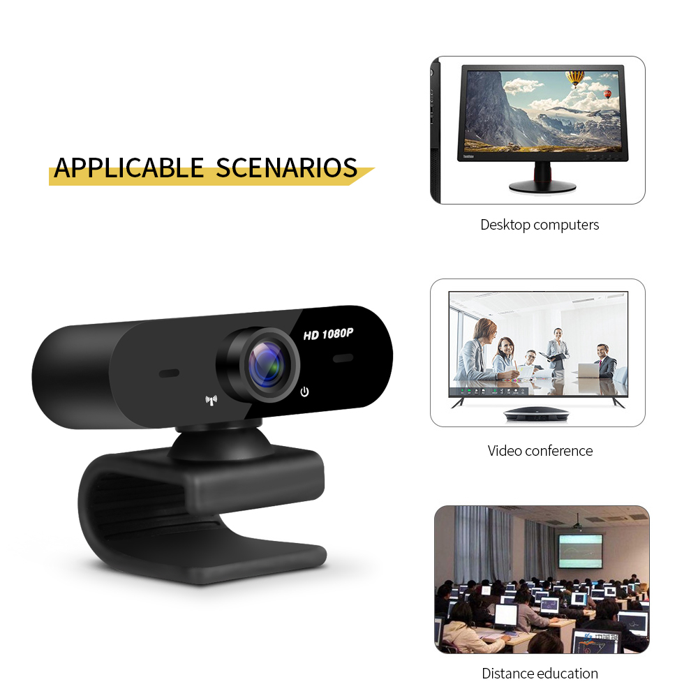 Webcam độ nét cao bằng tay lấy nét bằng tay USB với micrô cách ly tiếng ồn cho máy tính xách tay / PC 1080P