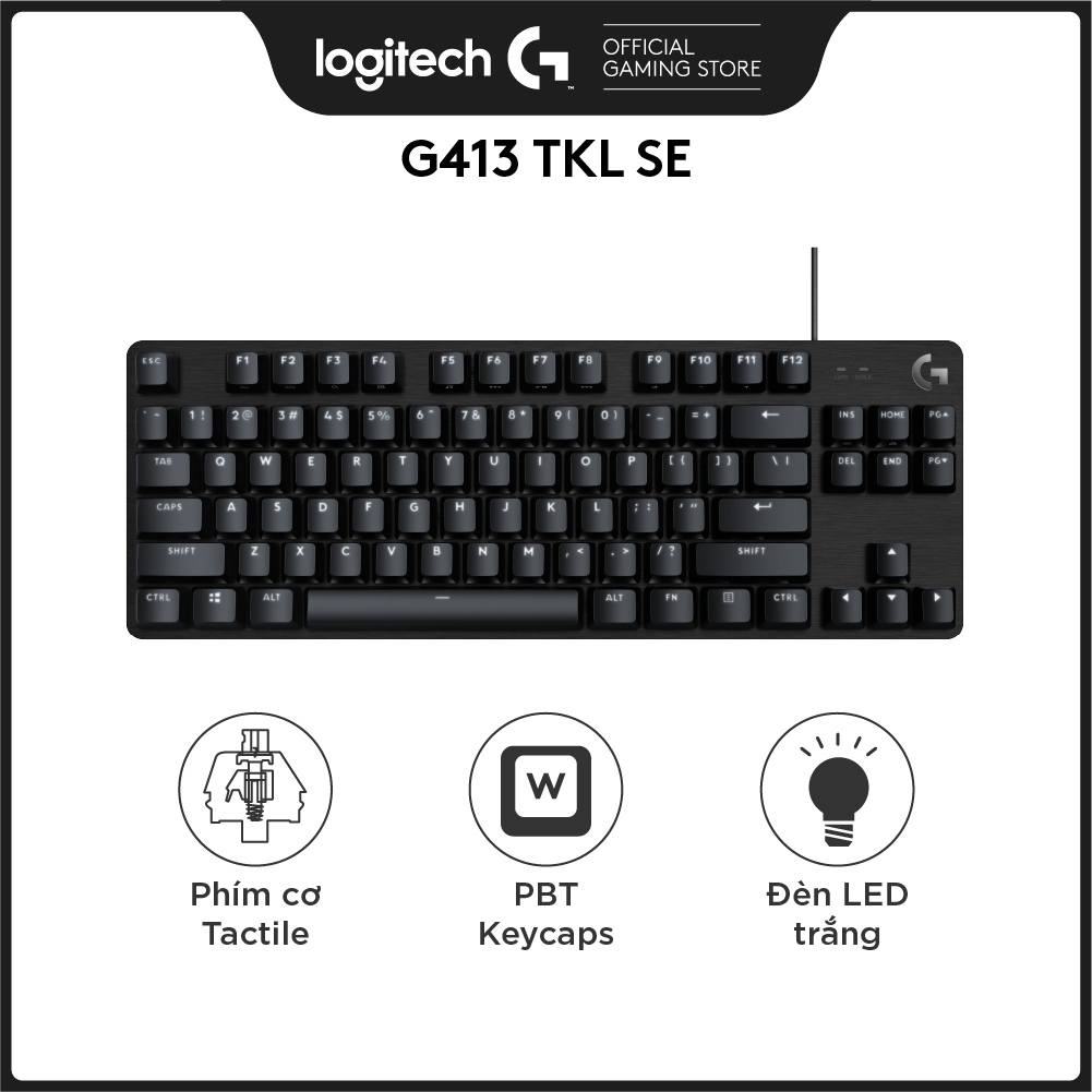Bàn phím cơ game Logitech G413 TKL SE / G413 SE Full size – Keycap PBT, Switch Tactile, Anti-Ghosting khi nhấn 6 phím cùng lúc, đèn LED trắng -Hàng Chính Hãng